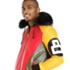 Men’s Tri Color 8 Ball Leather Jacket with Fur Hood