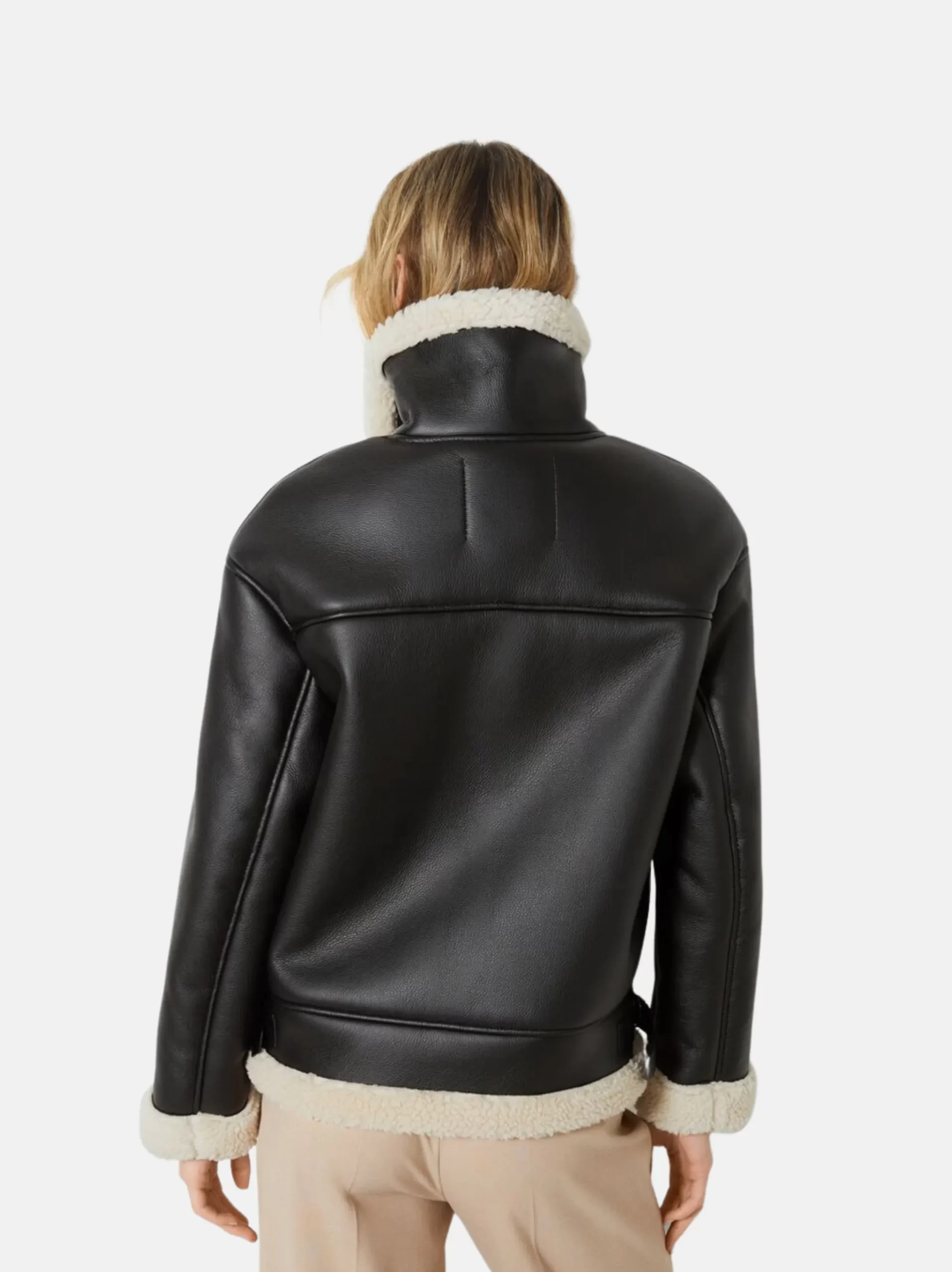 Women Shearling Bomber Flight Aviator Sheepskin Leather Jacket