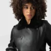 A classic aviator black shearling Leather jacket for women