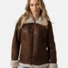 Bomber Brown B3 Sheepskin Leather Jacket Women’s - Leather Moto