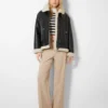 Women Shearling Bomber Flight Aviator Sheepskin Leather Jacket