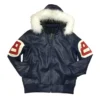 8 Ball Navy Leather Hooded Jacket