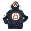 8 Ball Navy Leather Hooded Jacket