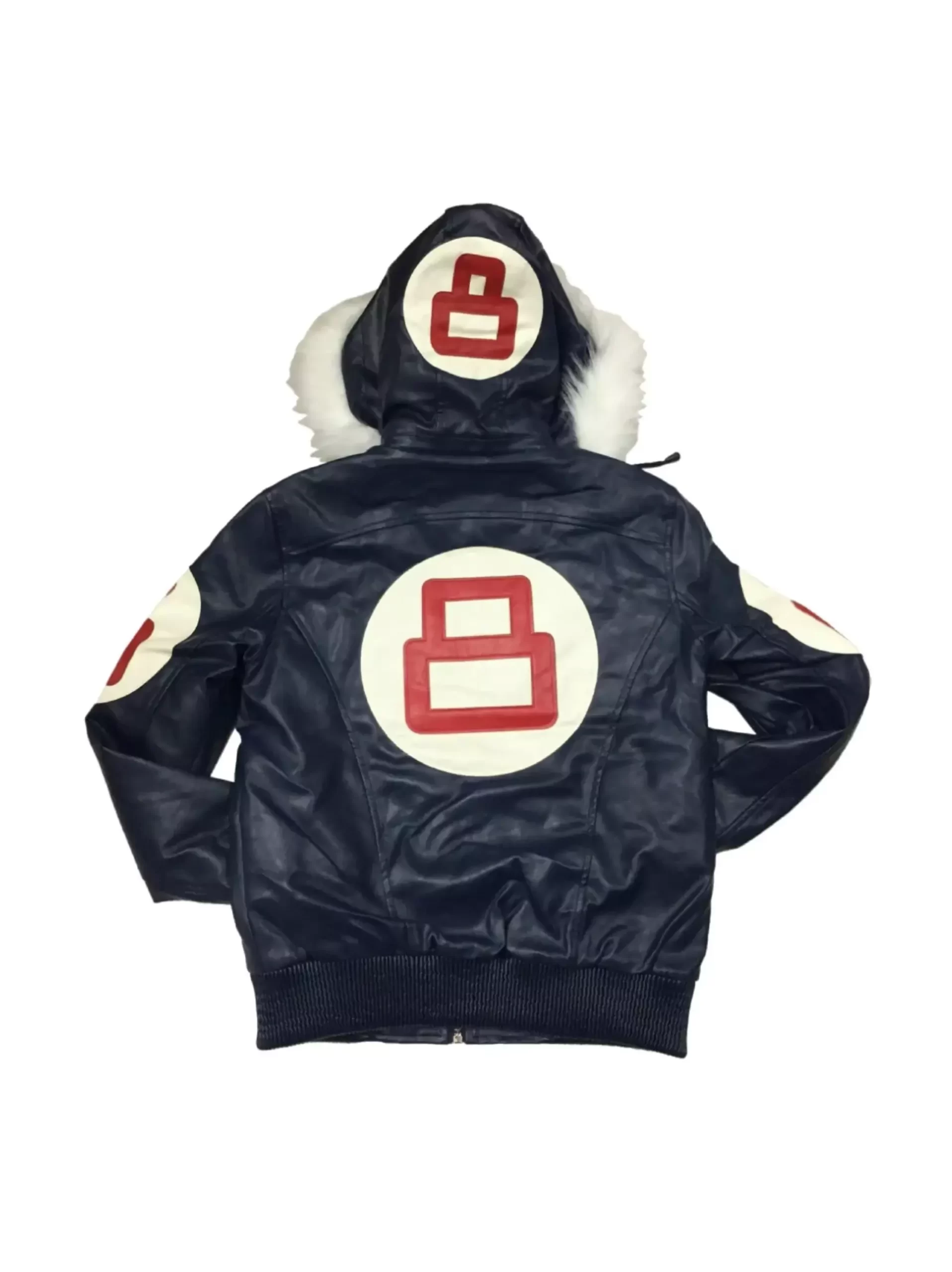 8 Ball Navy Leather Hooded Jacket