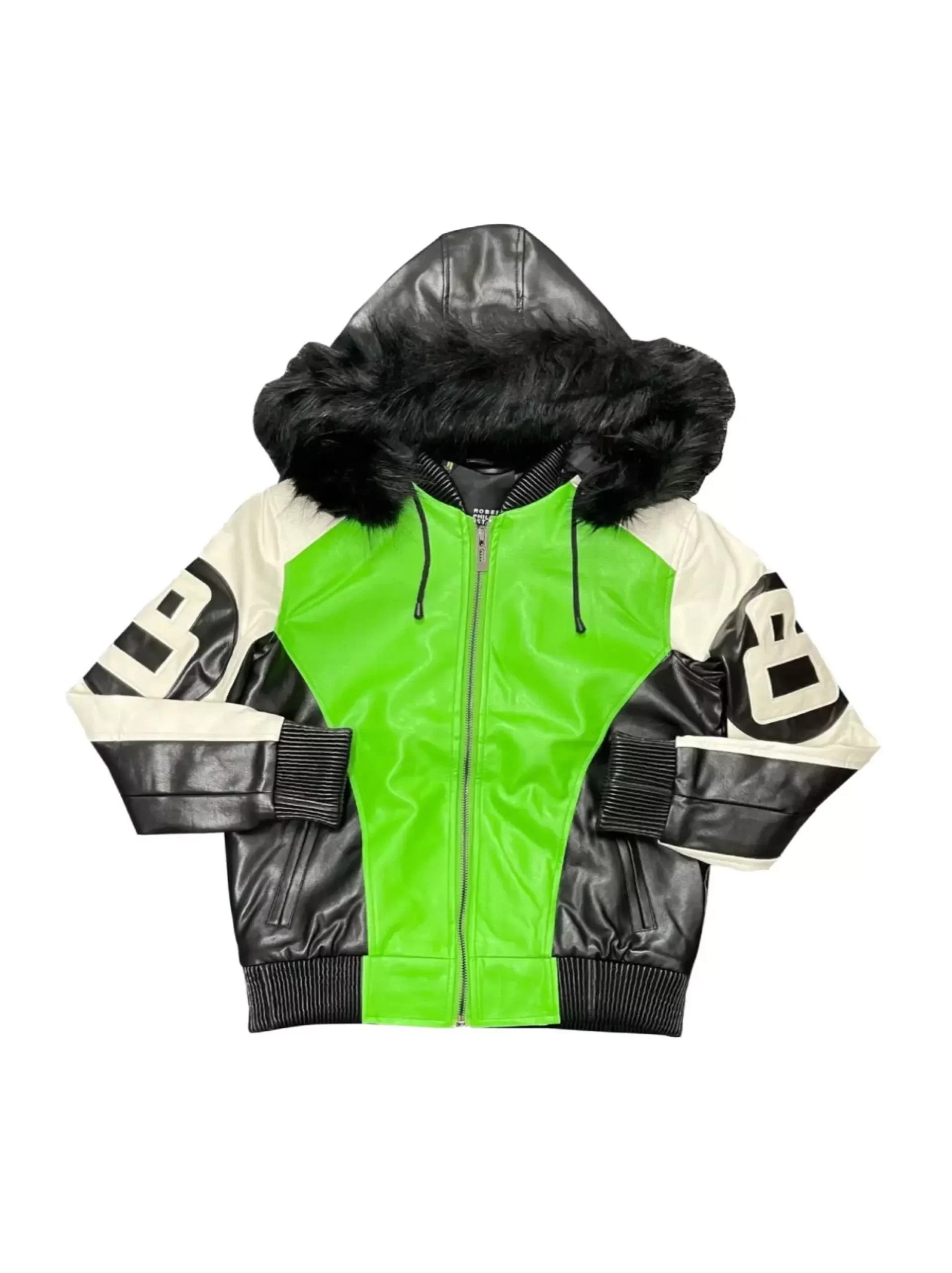 8 Ball Lime Jacket with Fur Hood Leather Jacket