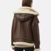 Brown Leather White Shearling Collar Fur Women’s Jacket - Leather Moto