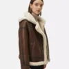 Brown Leather White Shearling Collar Fur Women’s Jacket - Leather Moto