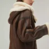 Brown Leather White Shearling Collar Fur Women’s Jacket - Leather Moto