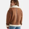 Brown Real Shearling Aviator Women Leather Jacket