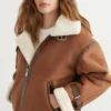Brown Real Shearling Aviator Women Leather Jacket
