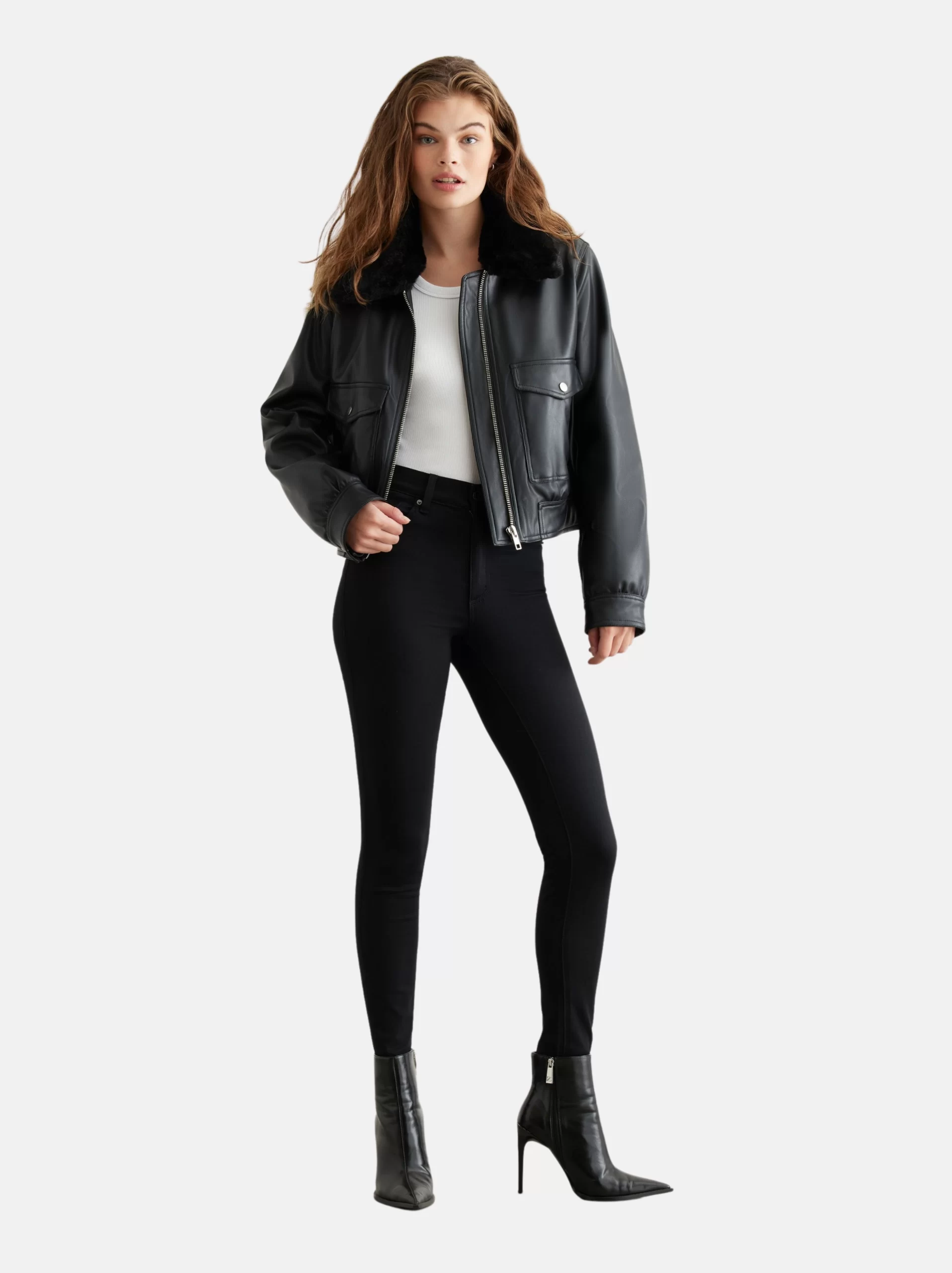 Faux Shearling Leather Bomber Jacket Women 4