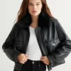 Faux Shearling Leather Bomber Jacket Women 4