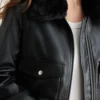 Faux Shearling Leather Bomber Jacket Women 4