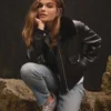 Faux Shearling Leather Bomber Jacket Women 4