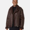 Leather & Genuine Shearling Aviator Jacket for Women
