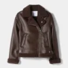 Leather & Genuine Shearling Aviator Jacket for Women