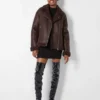 Leather & Genuine Shearling Aviator Jacket for Women