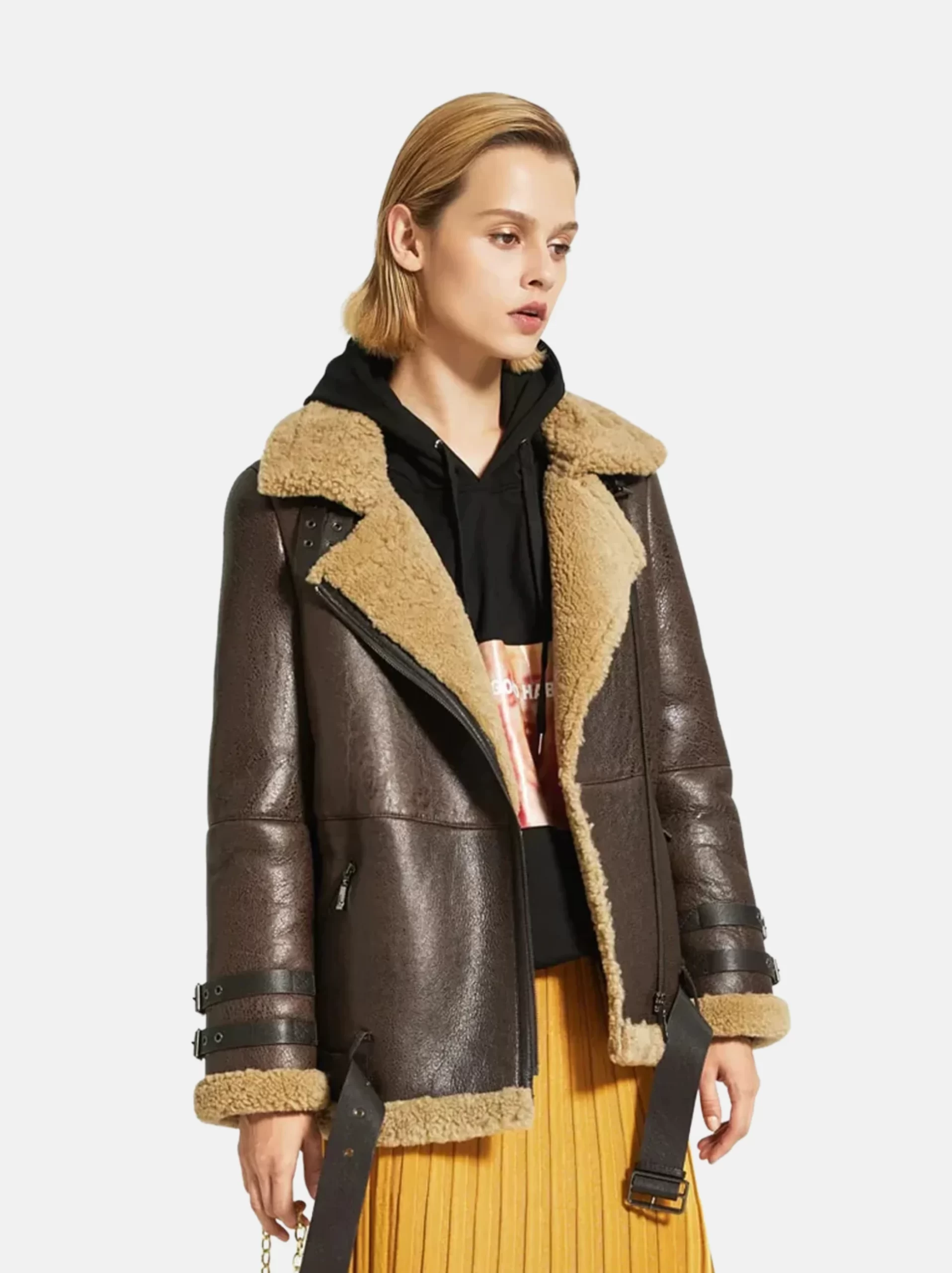 Sheepskin Real Shearling Leather Jacket - For Women Leather-Moto