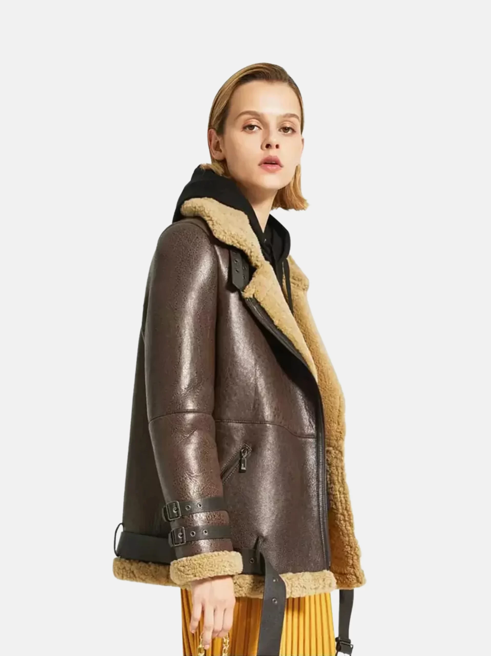 Sheepskin Real Shearling Leather Jacket - For Women Leather-Moto