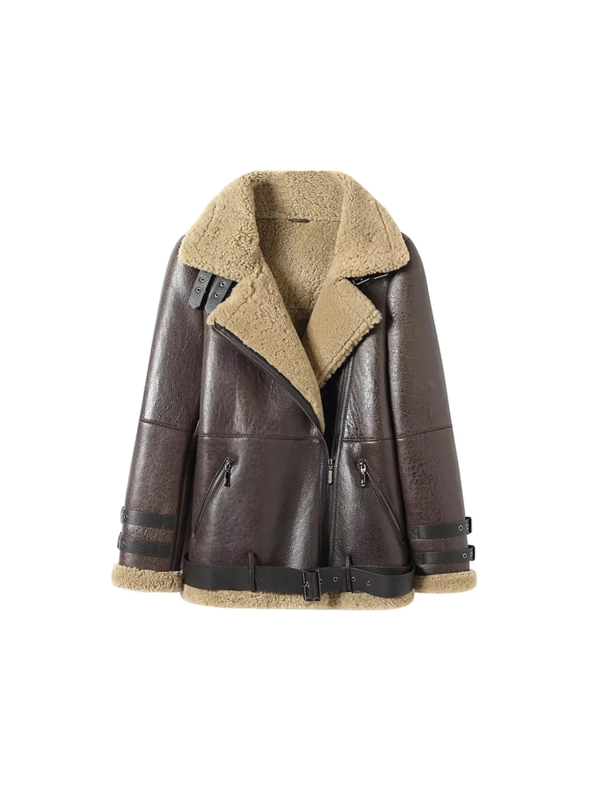 Sheepskin Real Shearling Leather Jacket - For Women Leather-Moto