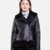 Women Biker Leather Shearling black jacket3