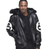 8 Ball David Puddy Black Leather Bomber Jacket