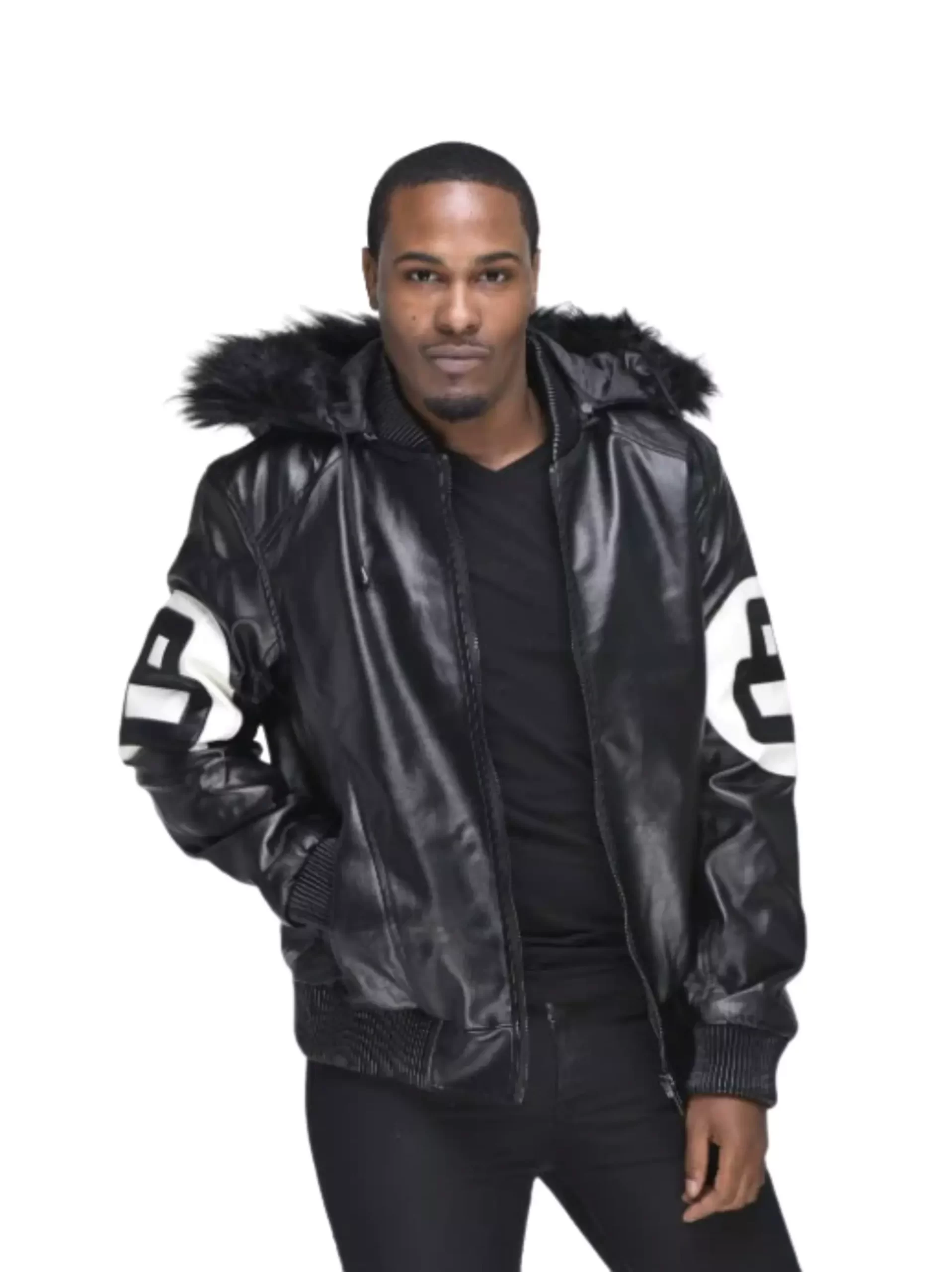 8 Ball David Puddy Black Leather Bomber Jacket
