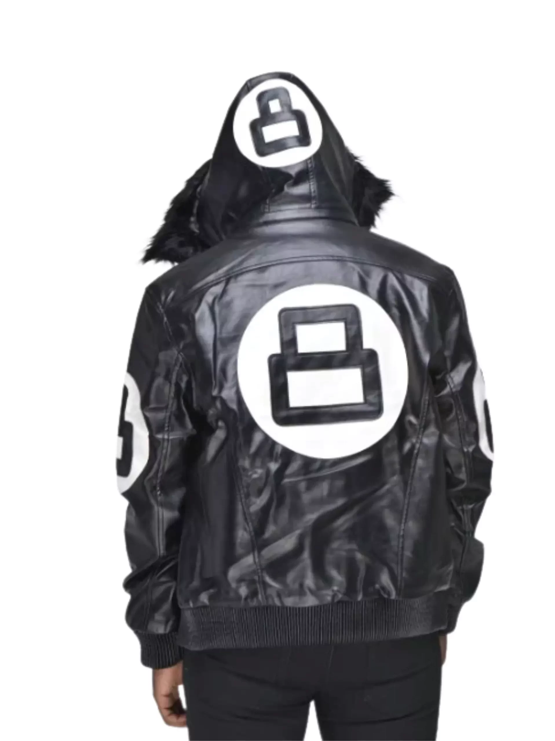 8 Ball David Puddy Black Leather Bomber Jacket
