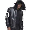 8 Ball David Puddy Black Leather Bomber Jacket
