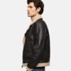 leather shearling bomber brown jacket for men
