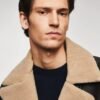 leather shearling bomber brown jacket for men