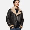 leather shearling bomber brown jacket for men