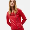 BLOD Red Biker Leather jacket For Women's - Leathermoto