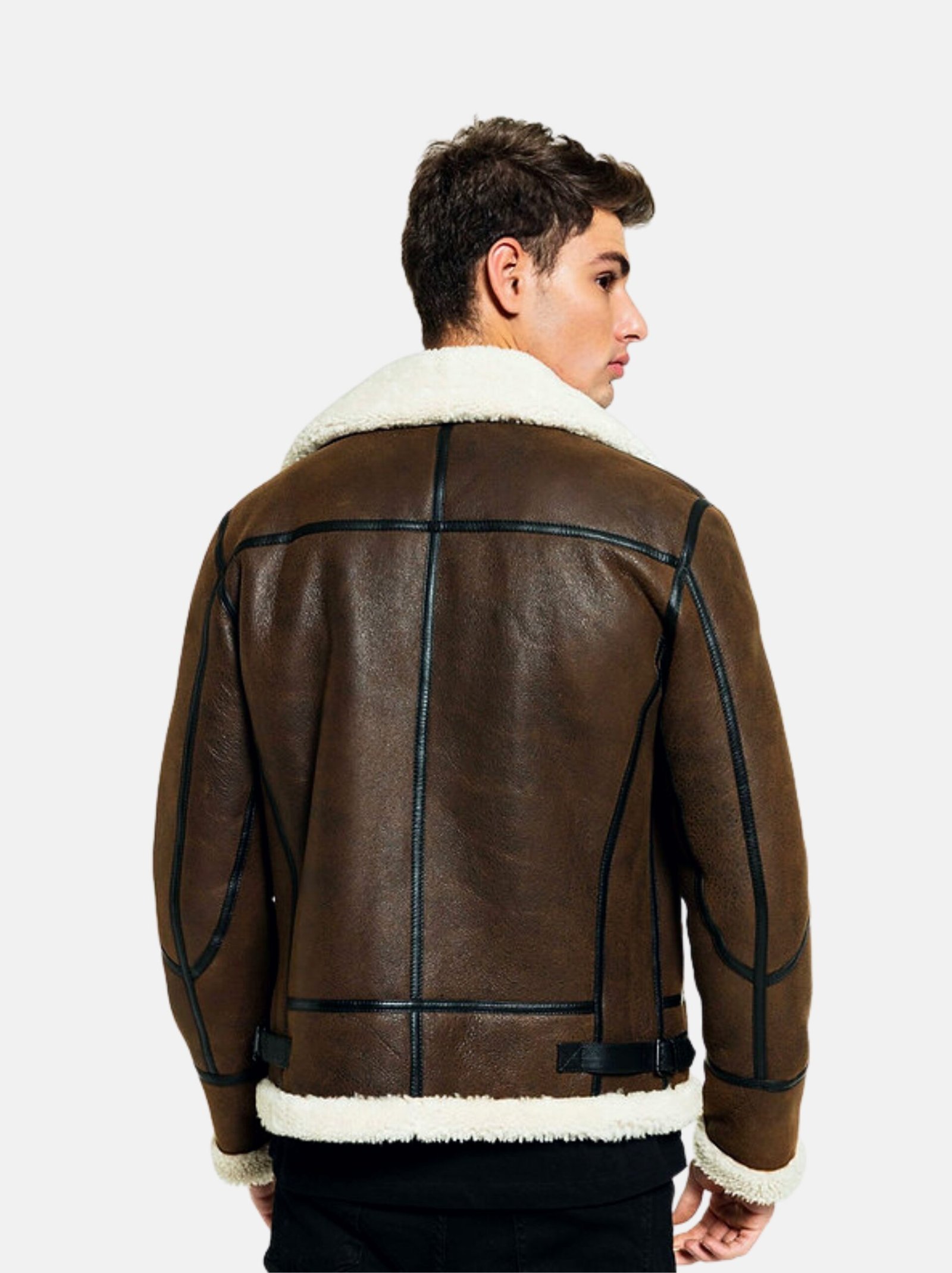 Brown Shearling Leather Jacket For Men - Leather Moto