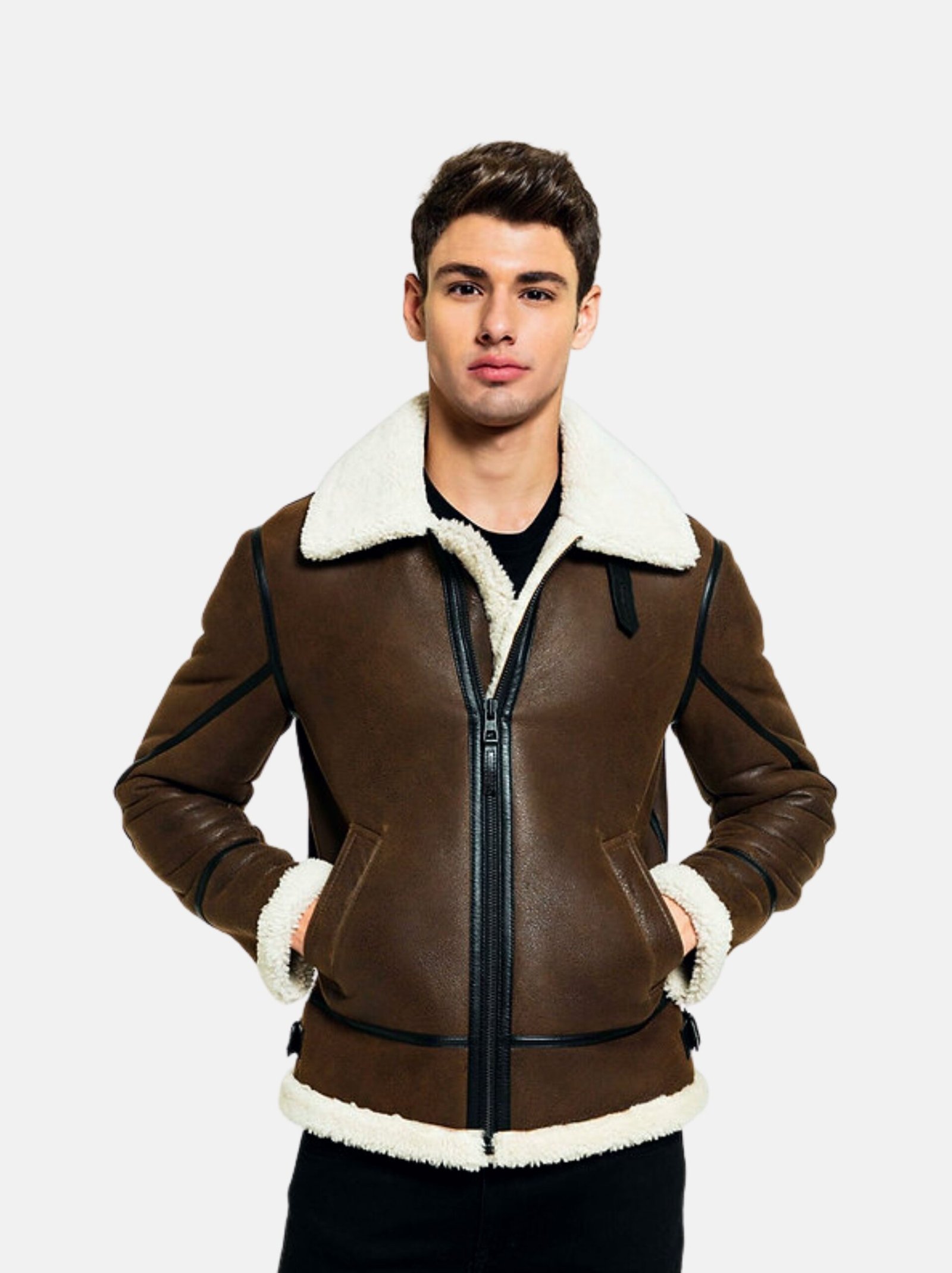Brown Shearling Leather Jacket For Men - Leather Moto