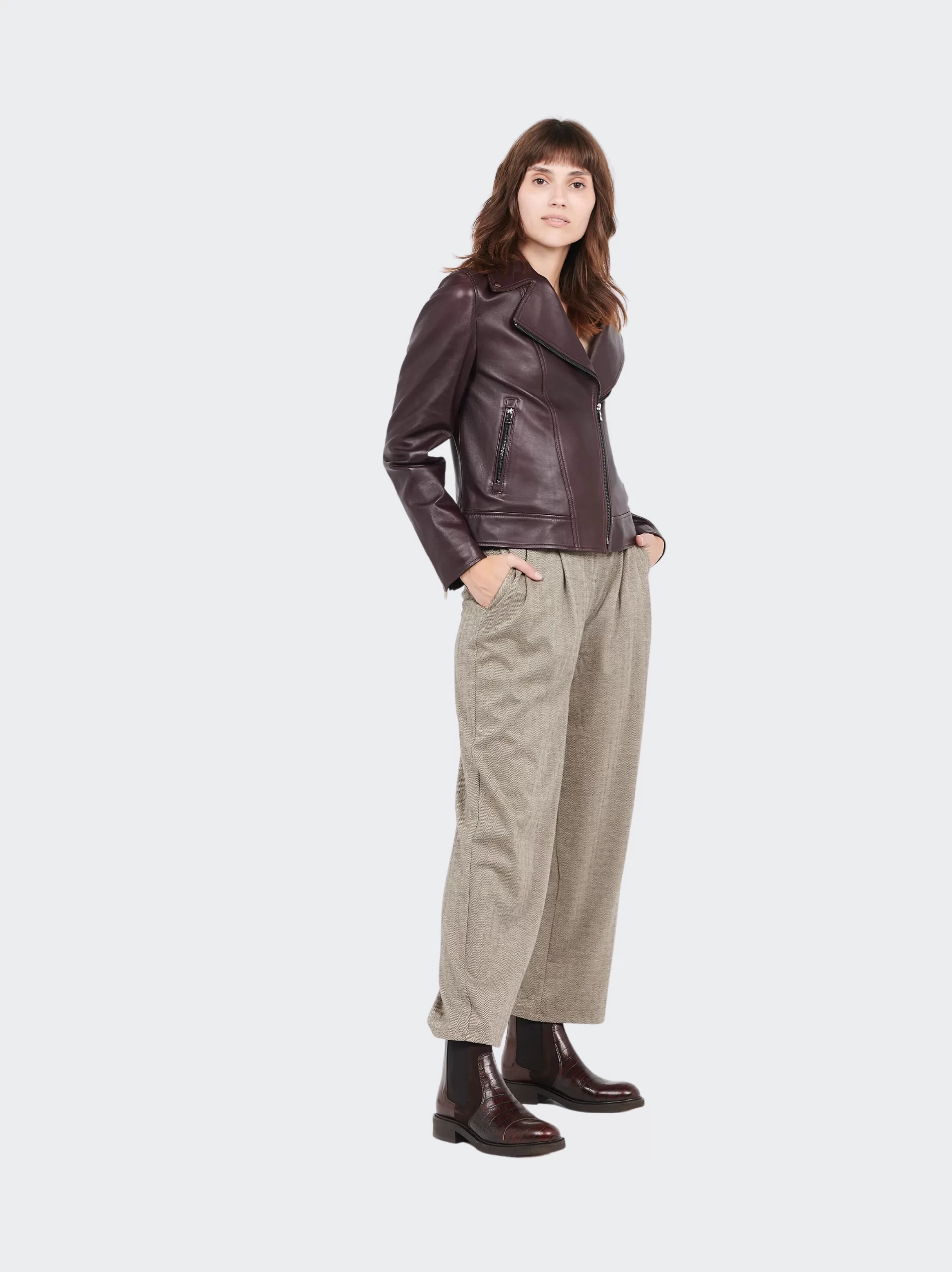 Dark Brown Biker Leather Jacket for Women