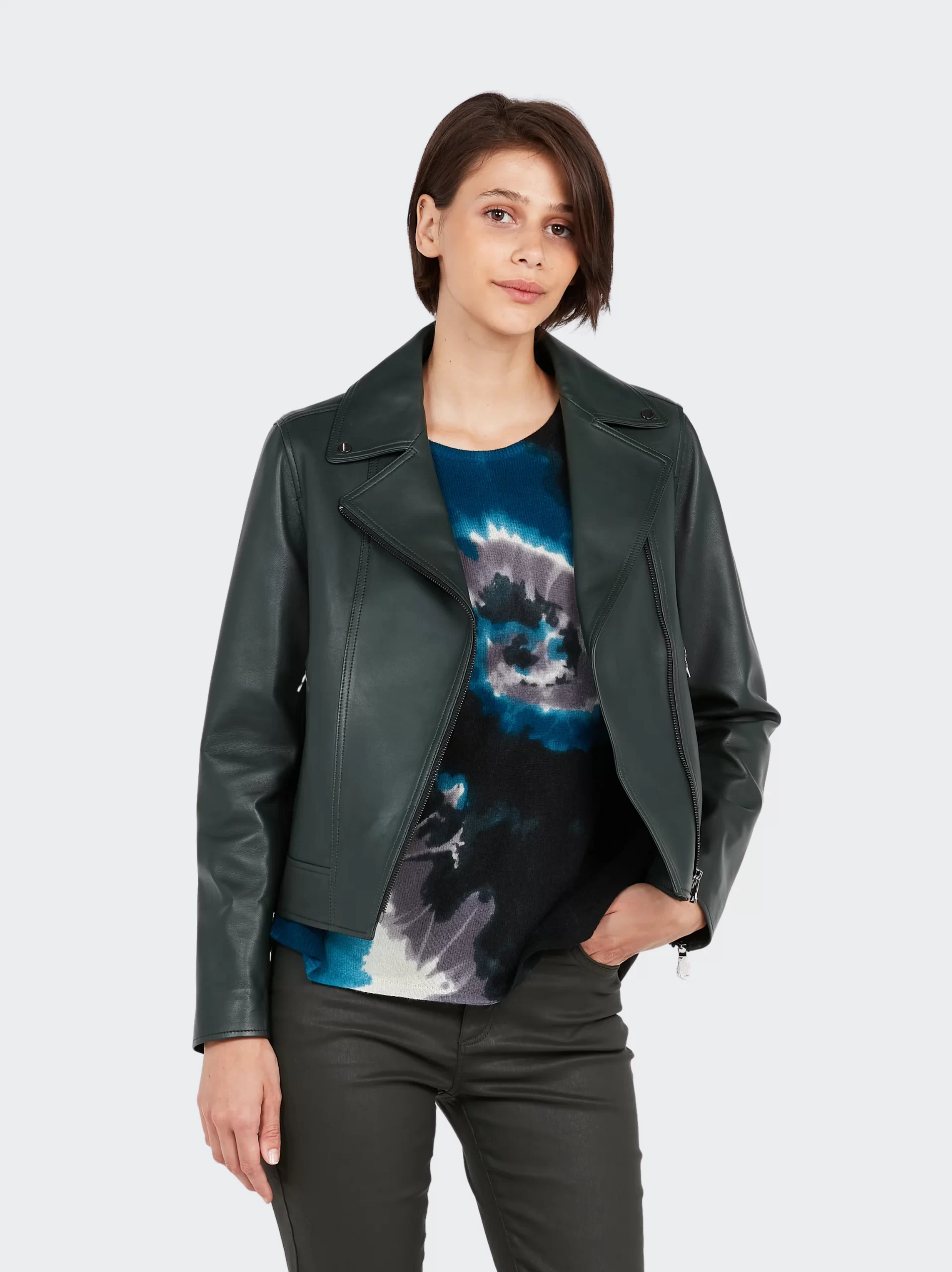Evergreen Edge Biker Leather Jacket