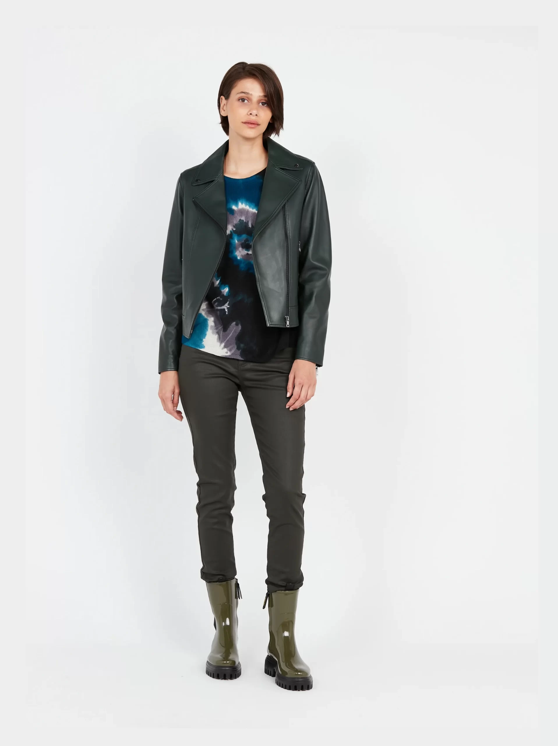 Alternative view of Women's GREEN CROPPED Biker Leather Jacket