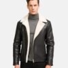 Moto Style Leather Shearling Men black Jacket