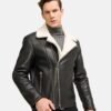 Moto Style Leather Shearling Men black Jacket