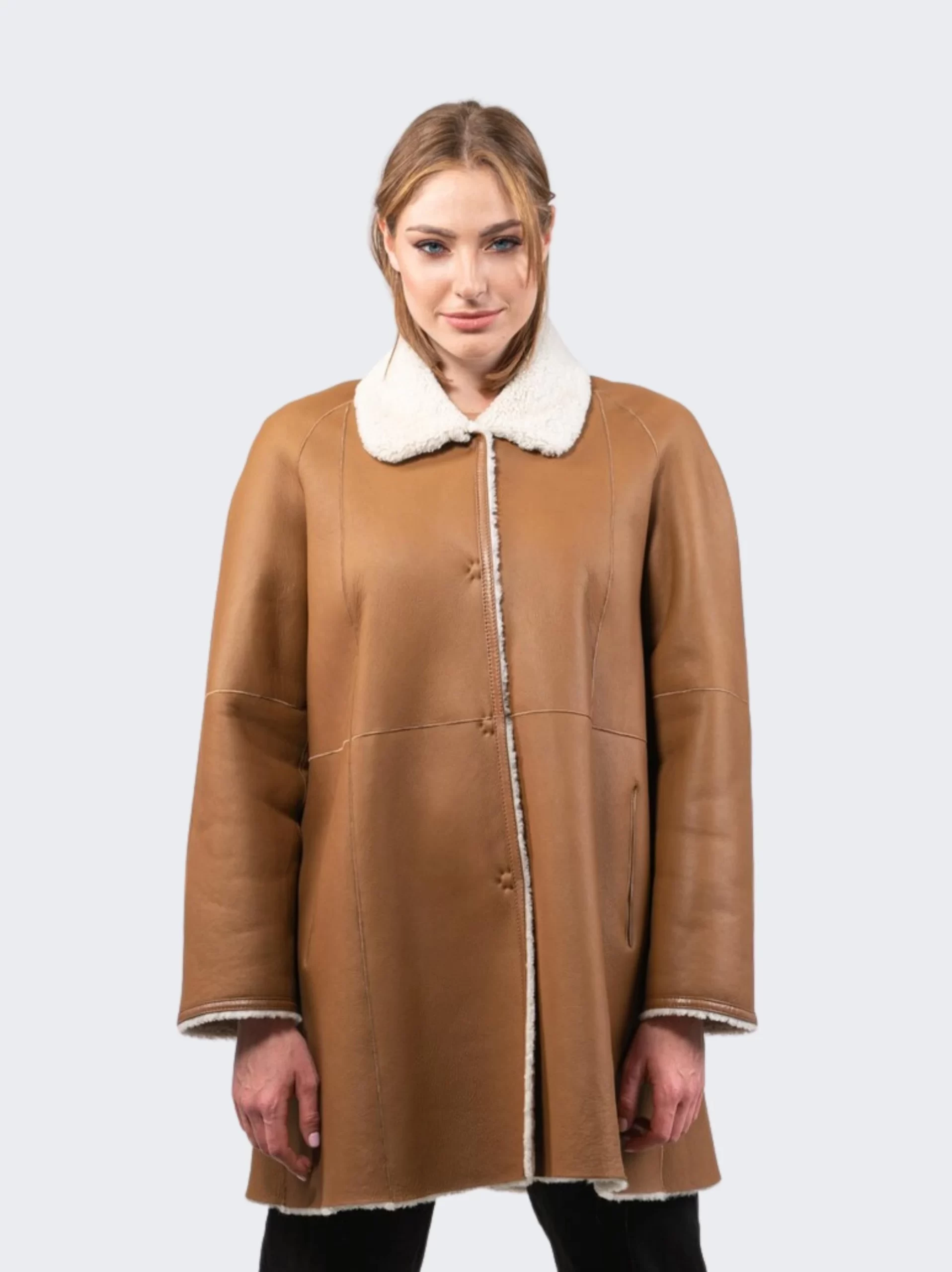 Long Woolen Shearling Leather Coat By LeatherMoto