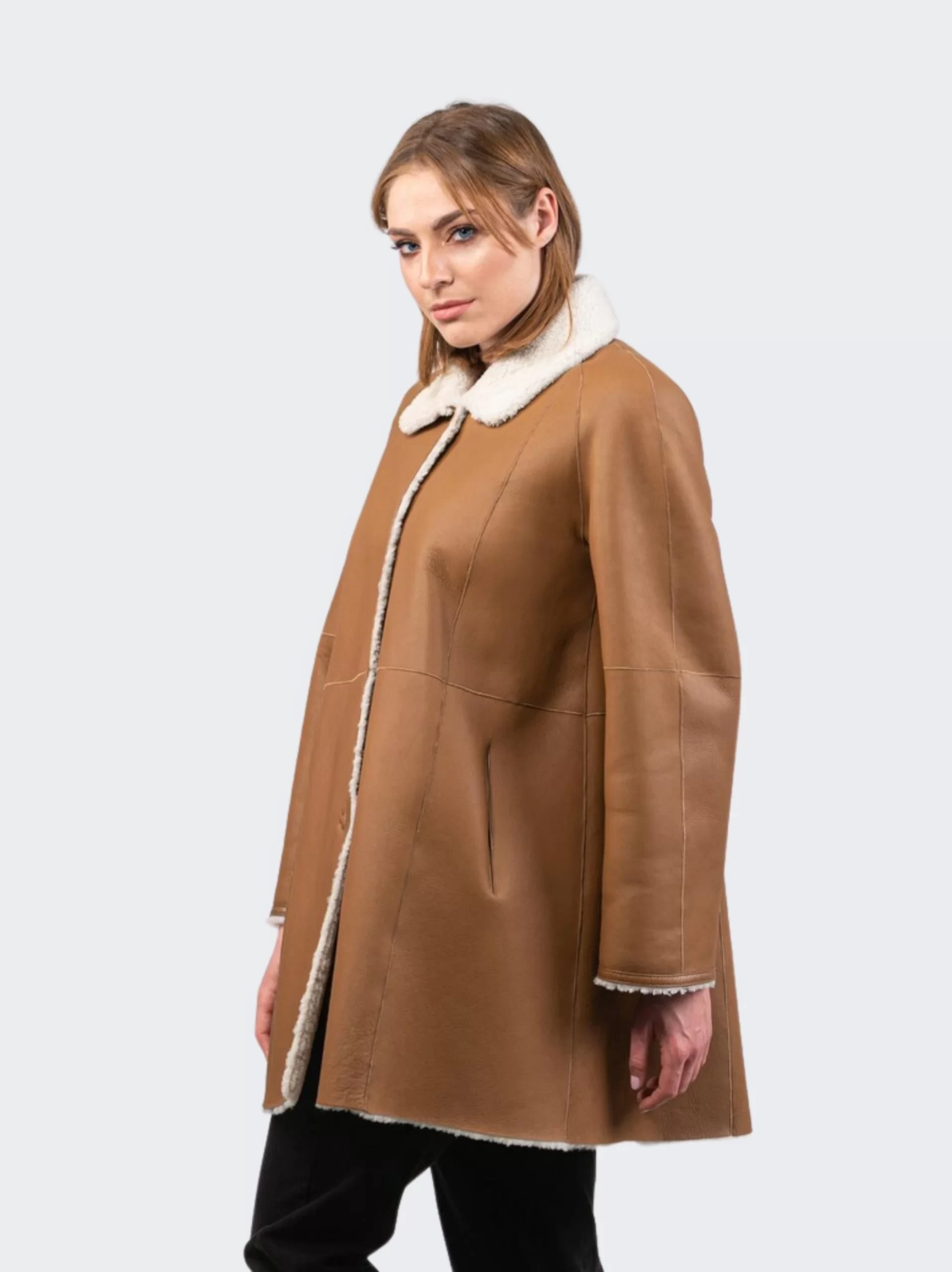 Long Woolen Shearling Leather Coat By LeatherMoto