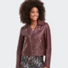 Maroon Women Biker Leather Jacket (4)