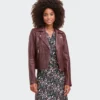Maroon Women Biker Leather Jacket (4)