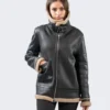 Maya Sheepskin Black Shearling Leather Jacket - Leathermoto.com