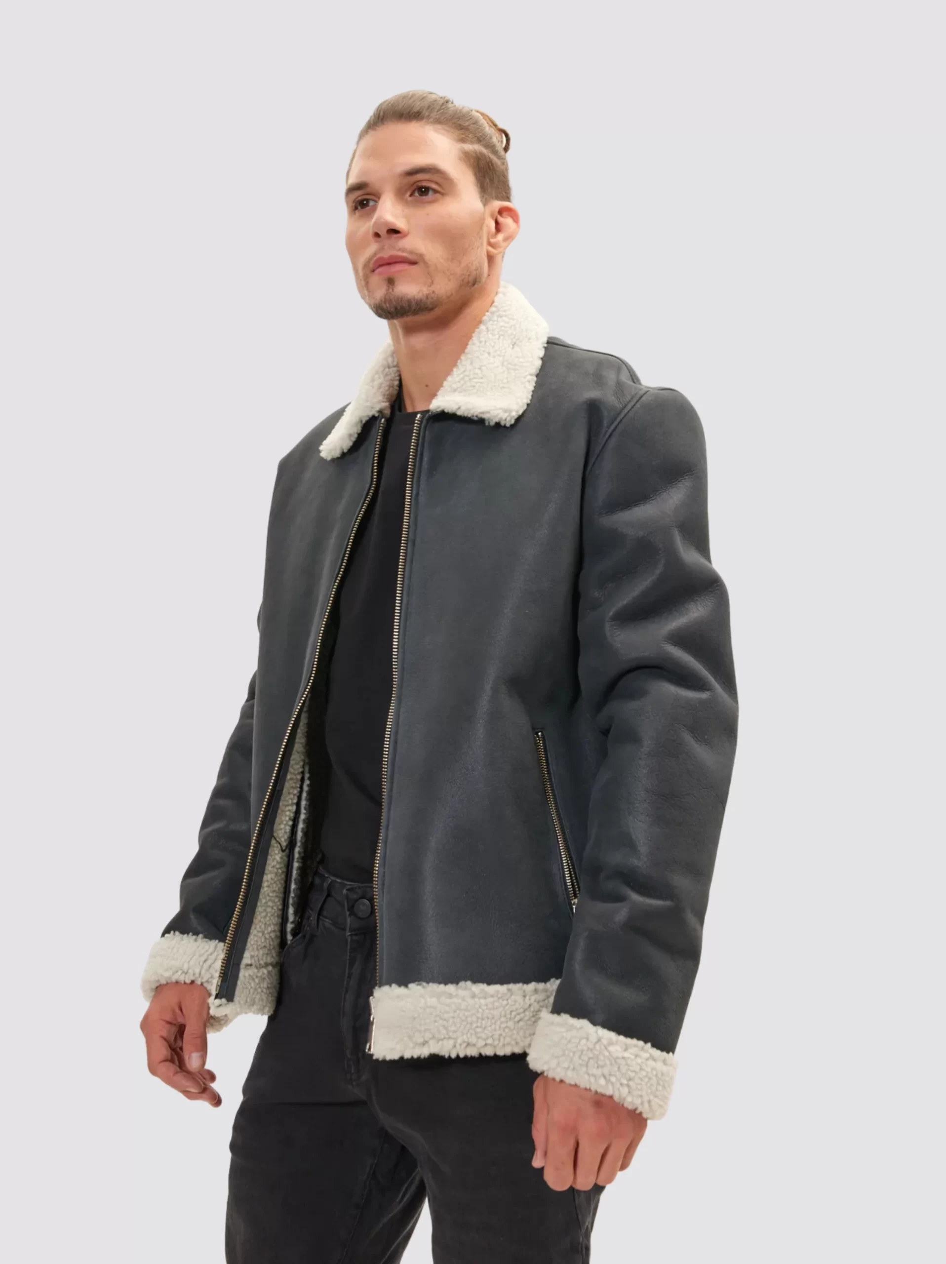 Men Shearling Leather jacket - Leather Moto