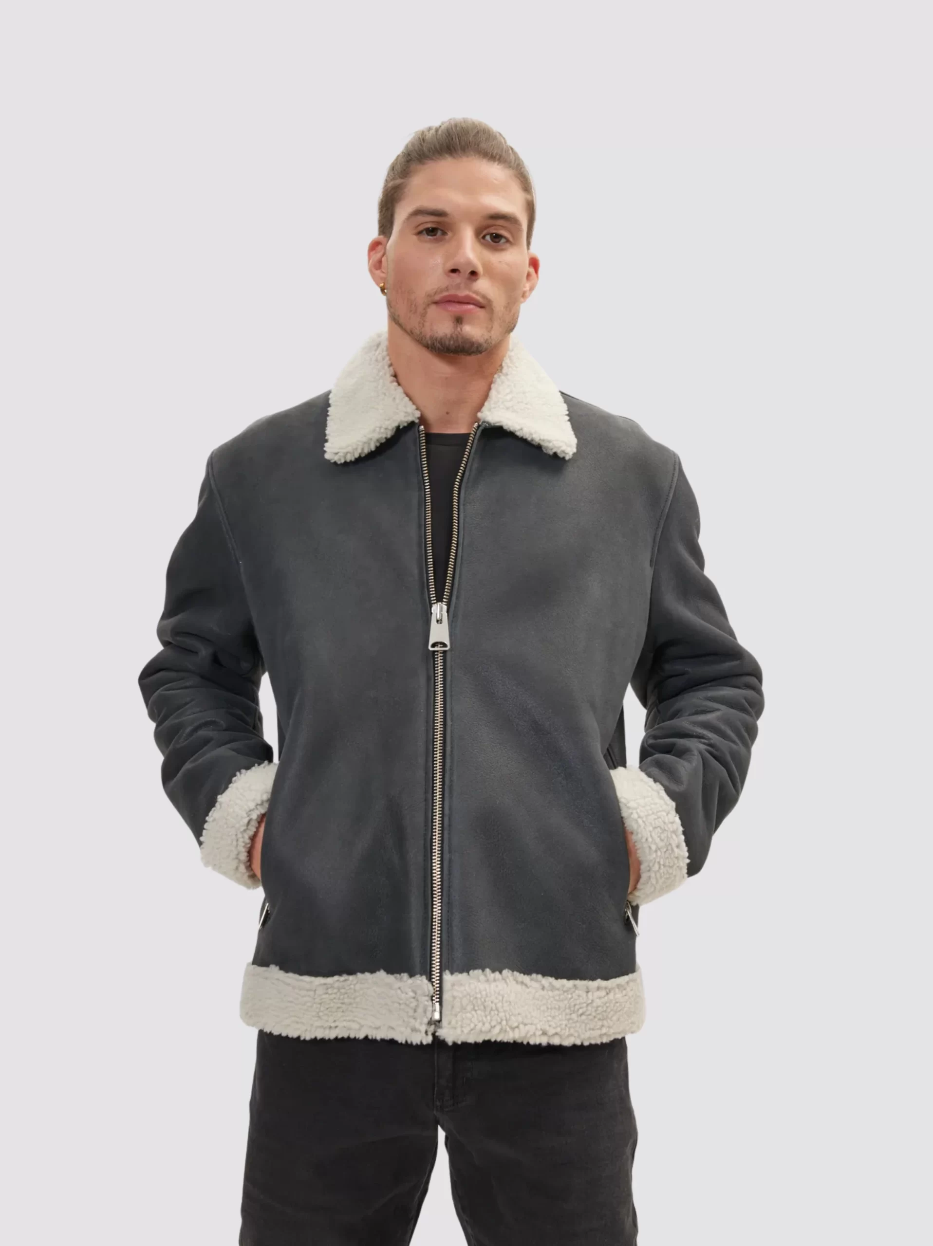 Men Shearling Leather jacket - Leather Moto