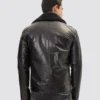 Men's Moto Style Shearling Collar Black Leather Jacket