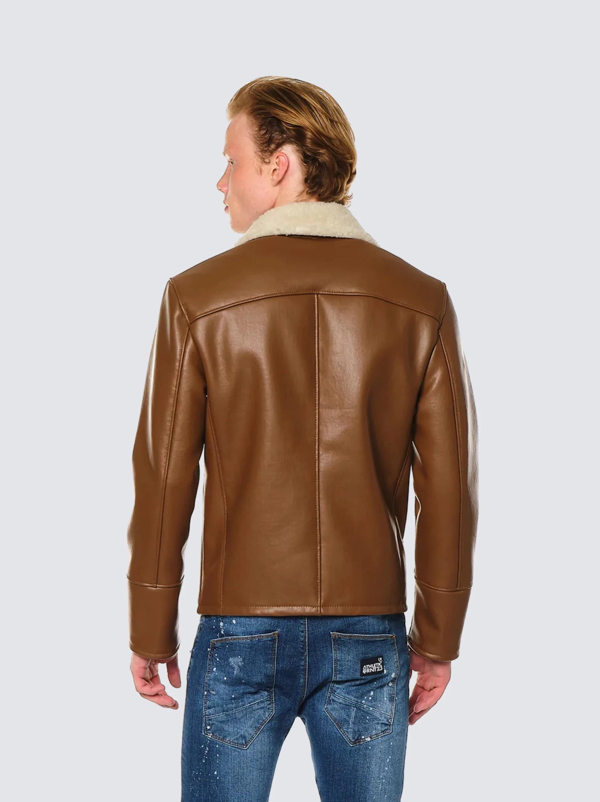 New Biker Russet Color Shearling Leather Jacket - leatherMoto