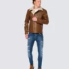 New Biker Russet Color Shearling Leather Jacket - leatherMoto